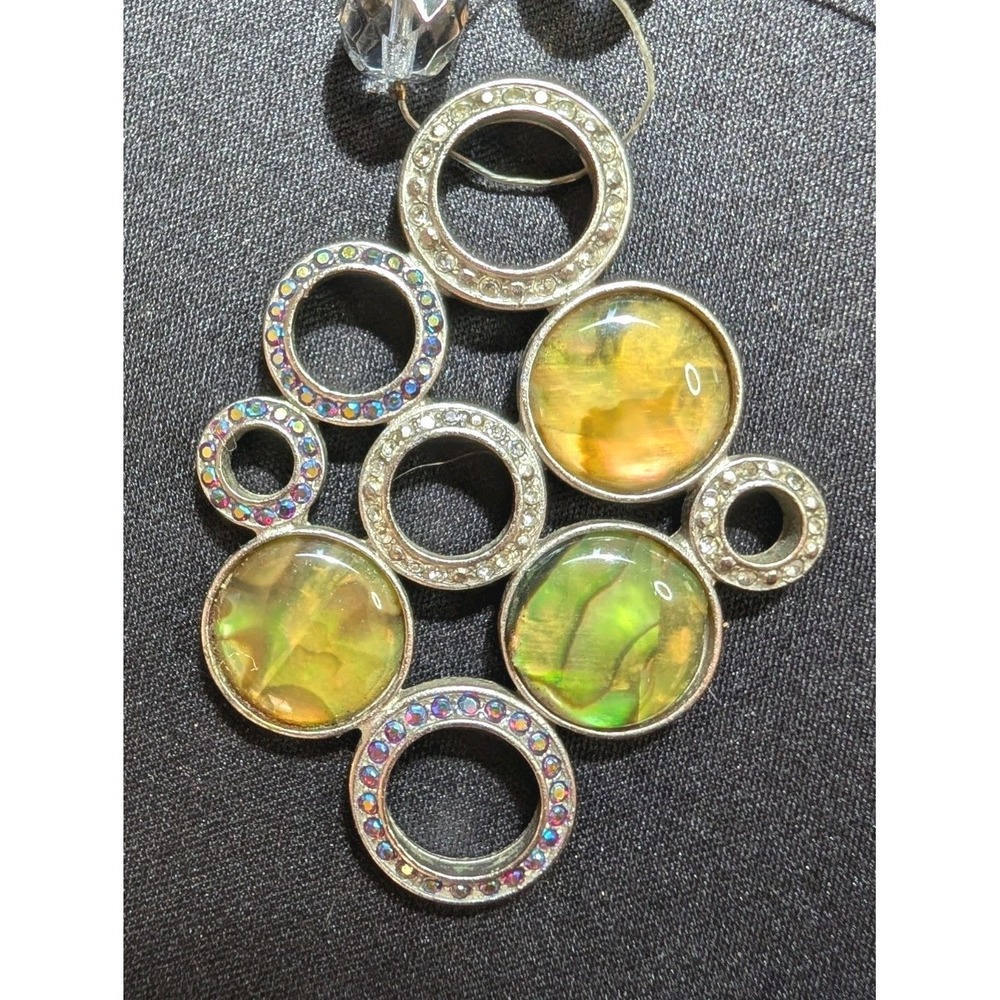Abalone Shell Pendant Necklace Statement Rhinesto… - image 3